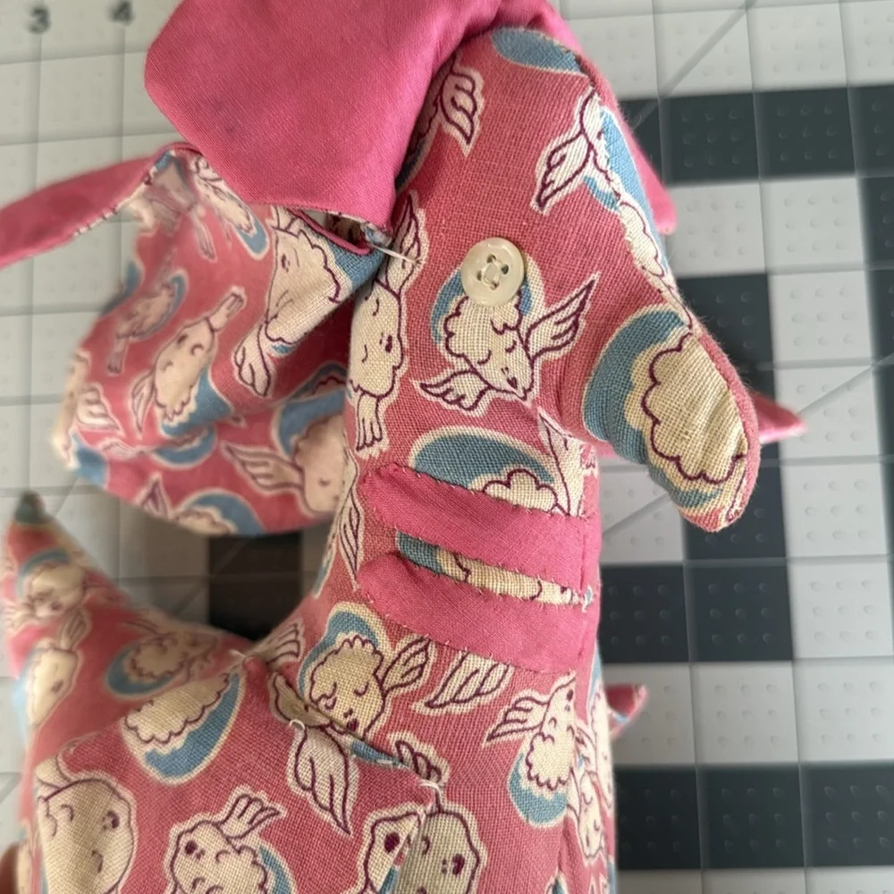 Vintage Handmade Cloth Chicken Doll – 1940s-50s Feedsack Fabric w Sleeping Baby - Picture 9 of 13